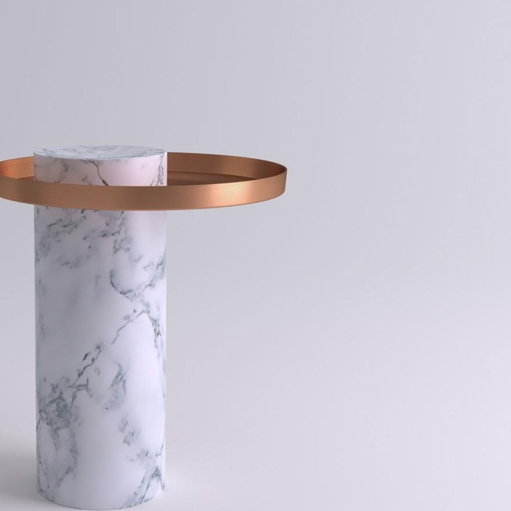 TheInvisibleCollection_LaChance_SaluteMediumWhitePeleMarbleandCopperTray_Hover