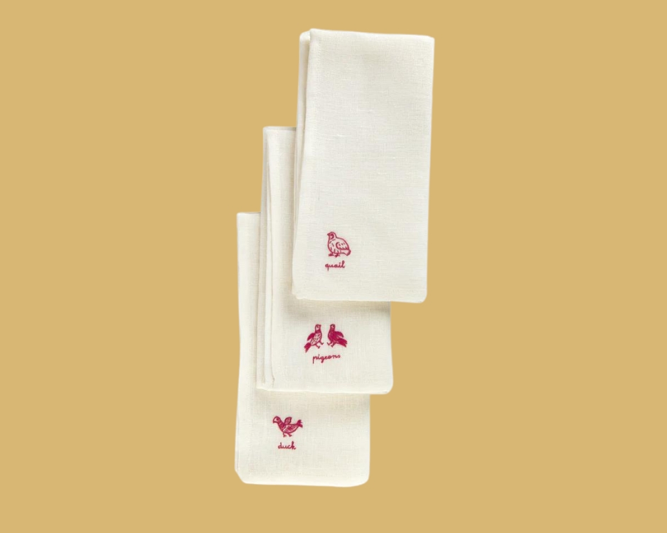Set Of 3 Bird Napkins Red