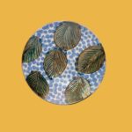 Green Leaves Blue Dessert Plate
