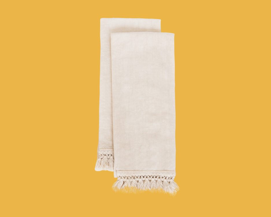 Set of 2 Hand towels with short fringe Cream