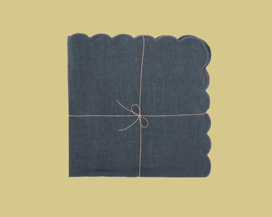 Set of 2 Scalloped Napkins Stone Blue
