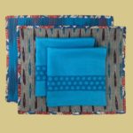 Set of 2 Ikat Breakfast Placemat with 2 Rattan Weave Napkins