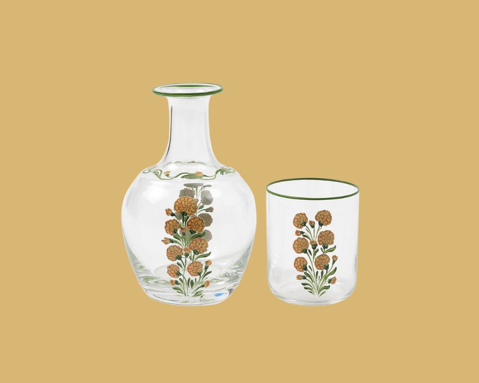 Murano Marigold hand-painted beside set