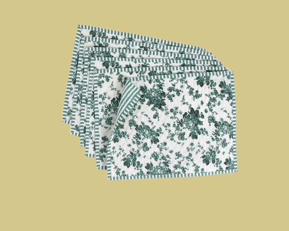Set of 6 Olive Pompon Placemats