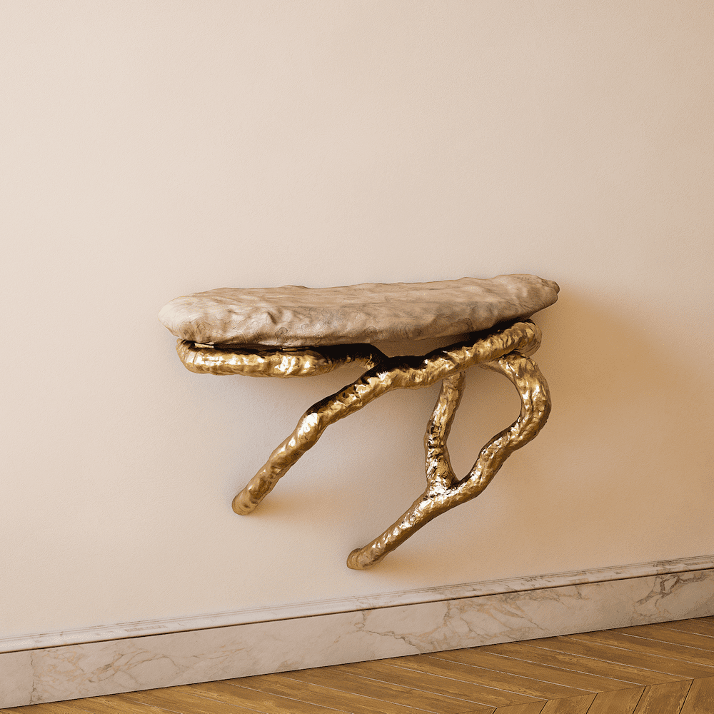 InvisibleCollection_HugoDrubay_AuxArbresWallConsole_3_Natural Beech Matte Top_Yellow Gold Beech Base