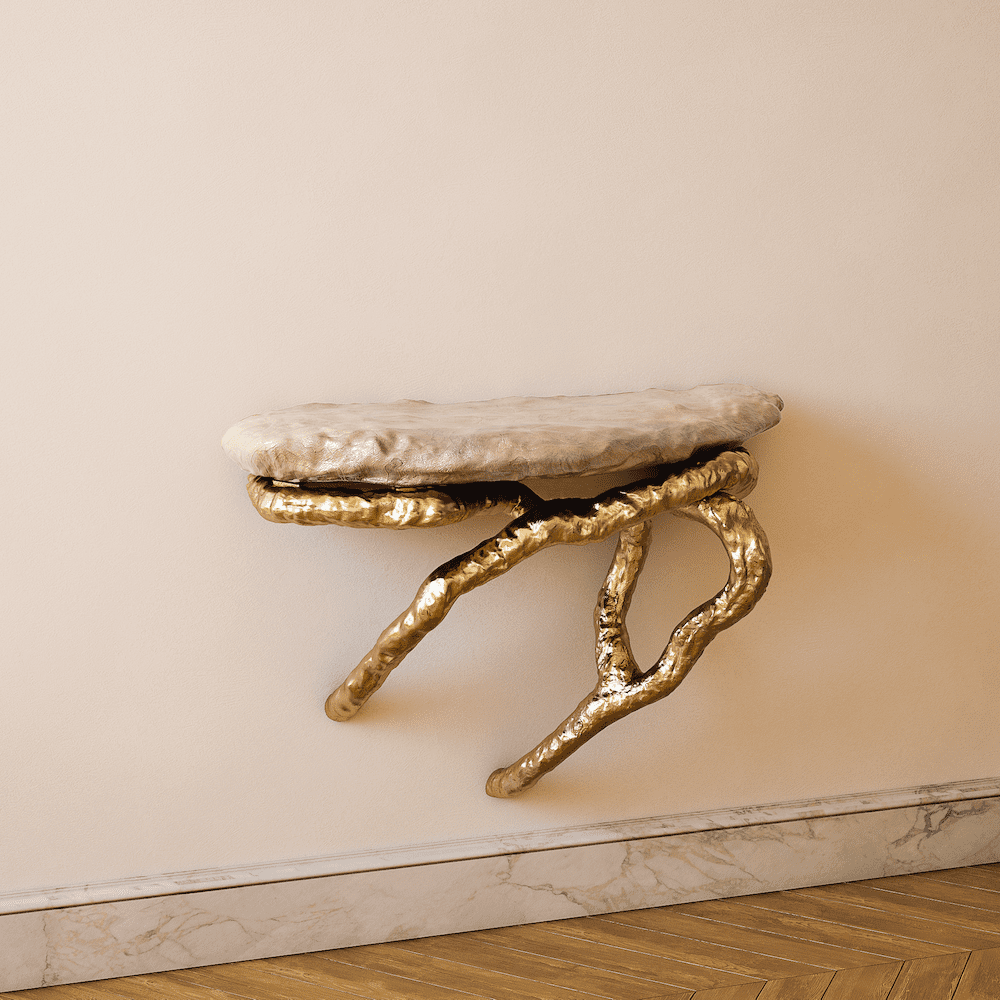 InvisibleCollection_HugoDrubay_AuxArbresWallConsole_3_Natural Beech Satin Top_Yellow Gold Beech Base