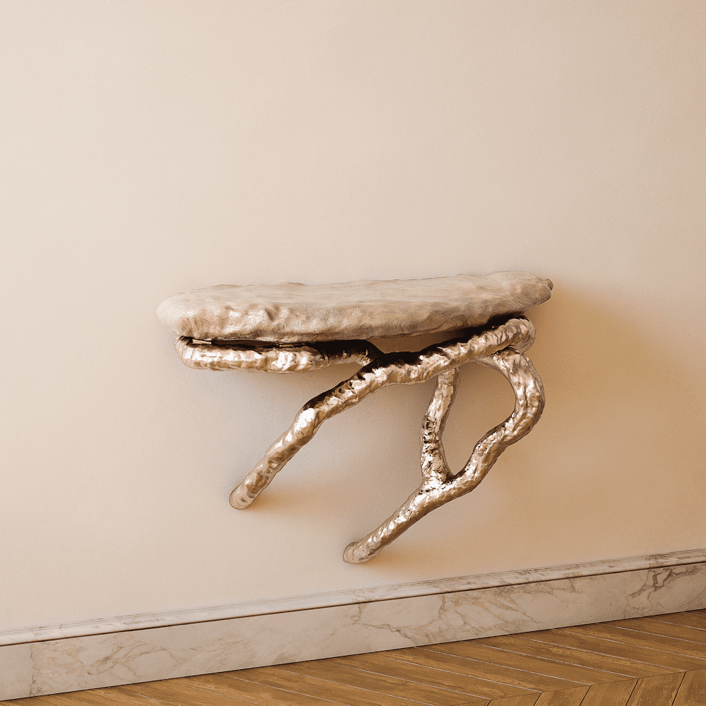 InvisibleCollection_HugoDrubay_AuxArbresWallConsole_4_Natural Beech Satin Top_Pink Gold Champagne Beech Base