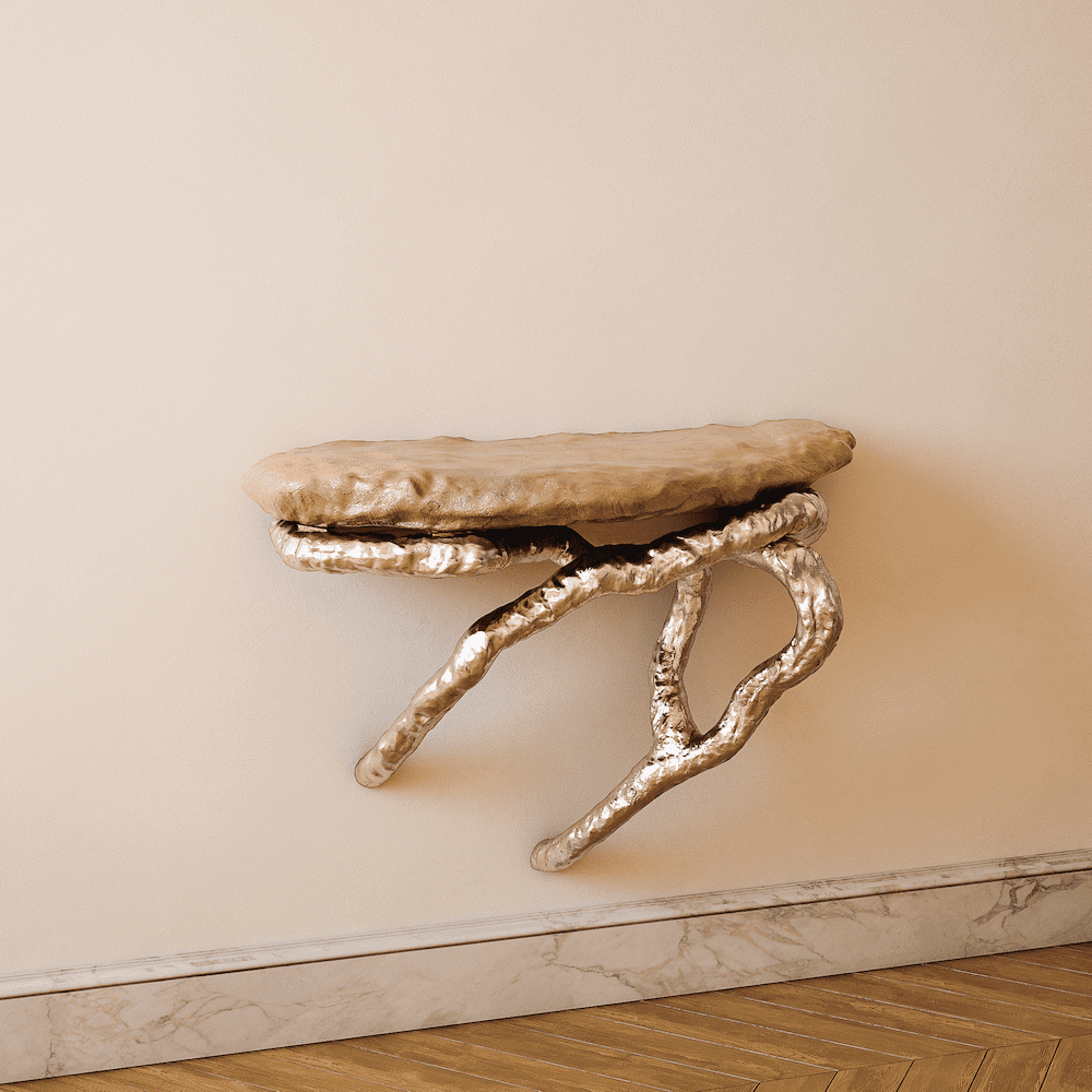 InvisibleCollection_HugoDrubay_AuxArbresWallConsole_4_Natural Oak Satin Top_Pink Gold Champagne Beech Base