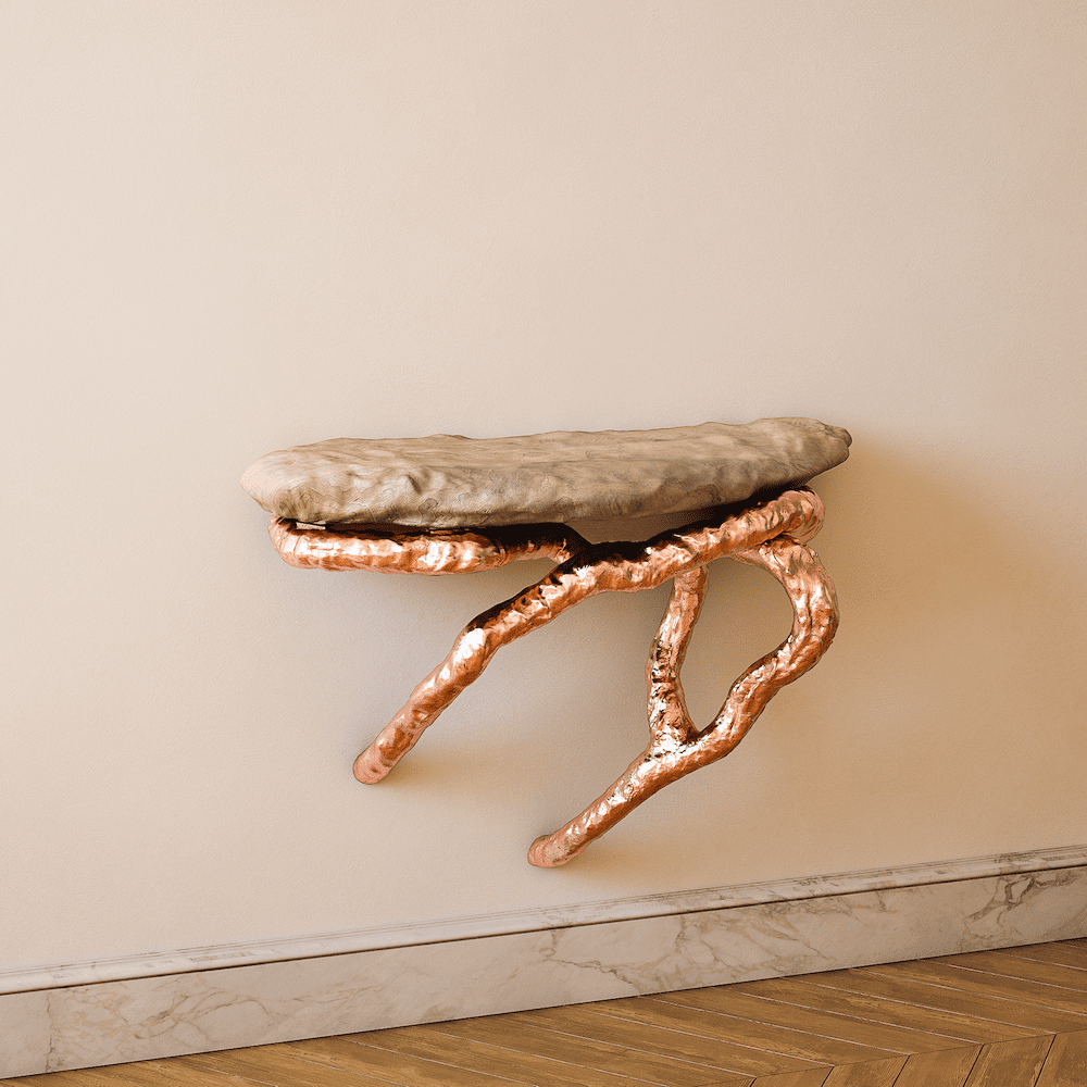 InvisibleCollection_HugoDrubay_AuxArbresWallConsole_6_Natural Beech Matte Top_Pink Gold Beech Base