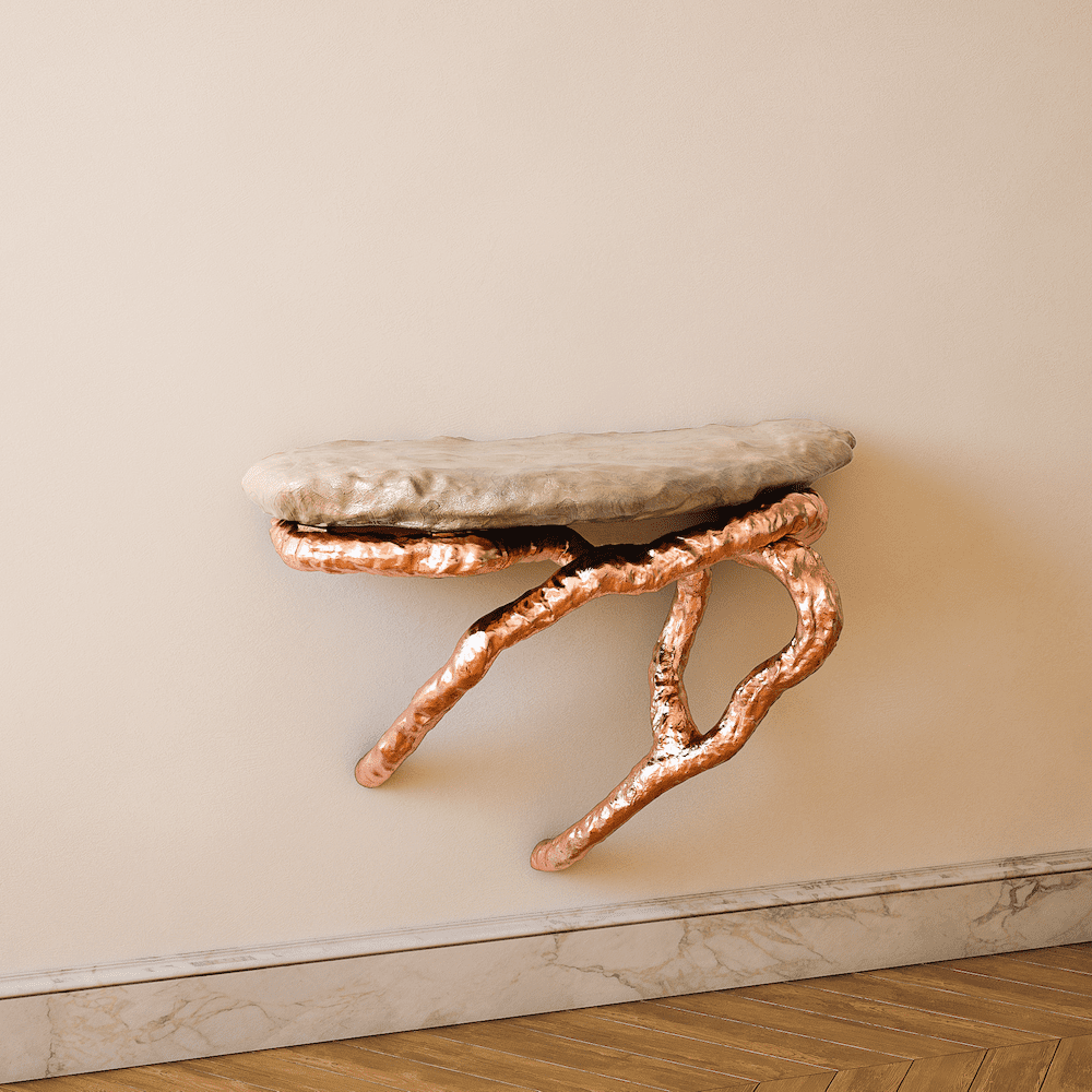 InvisibleCollection_HugoDrubay_AuxArbresWallConsole_6_Natural Beech Satin Top_Pink Gold Beech Base