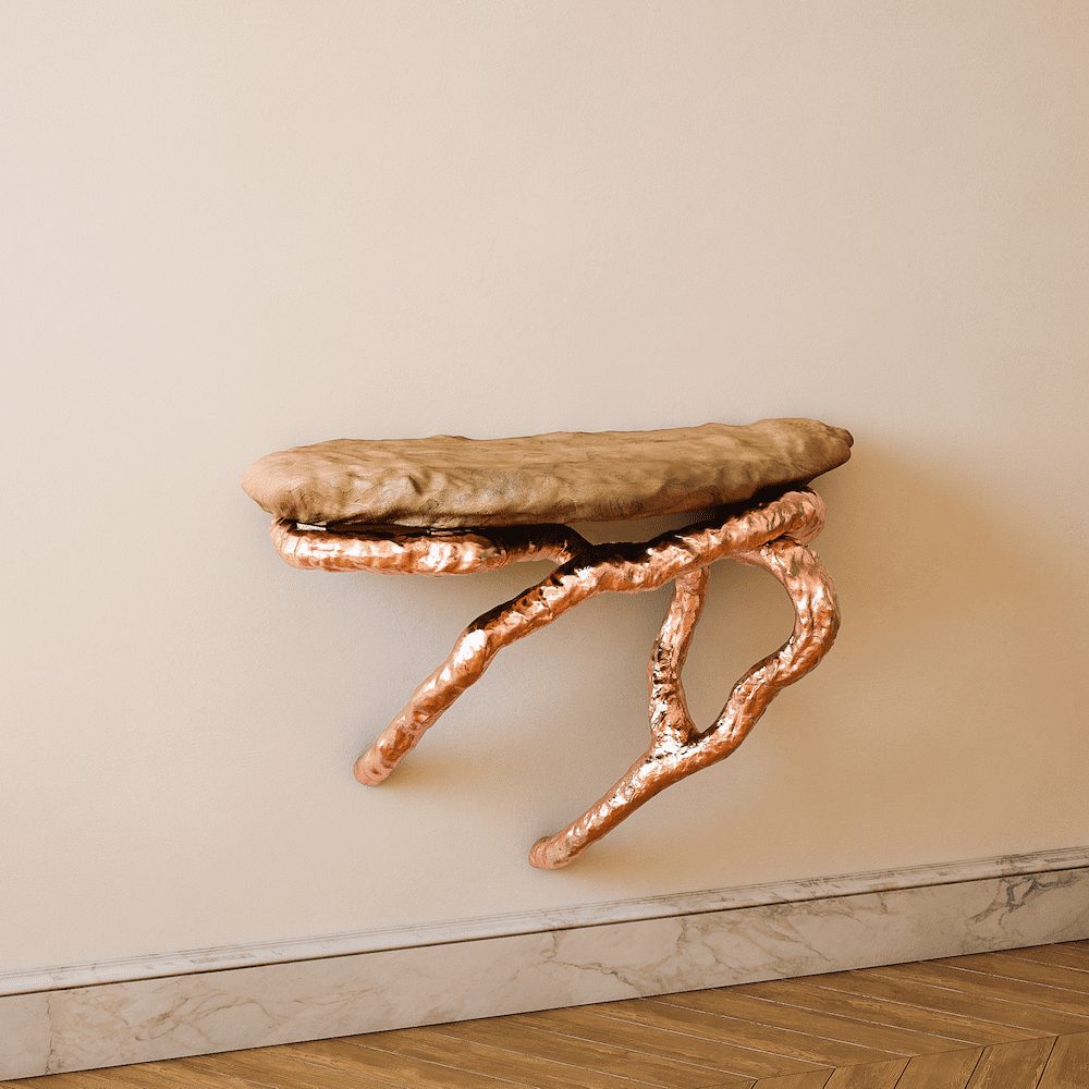 InvisibleCollection_HugoDrubay_AuxArbresWallConsole_6_Natural Oak Matte Top_Pink Gold Beech Base