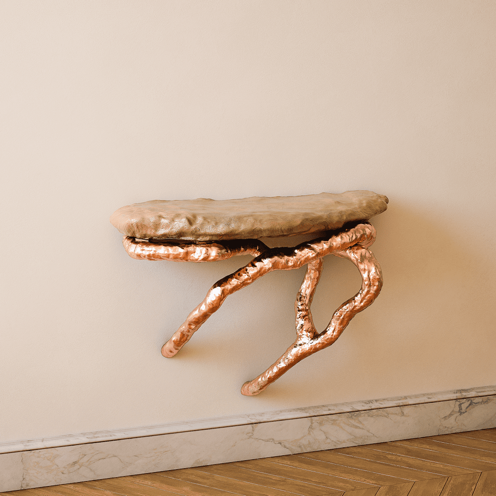 InvisibleCollection_HugoDrubay_AuxArbresWallConsole_6_Natural Oak Satin Top_Pink Gold Beech Base